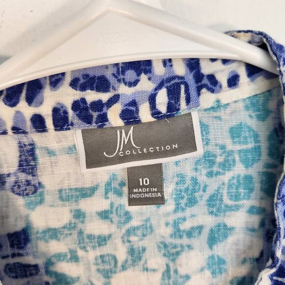 JM Collection Linen Multicolor Button Down Relaxed‎ Shirt Lagenlook Coastal 10 - Picture 2 of 10